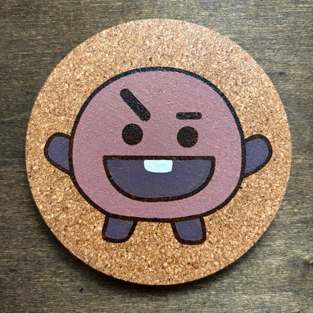 BTS BT21 Shooky Laser Engraved Painted Cork Coaster